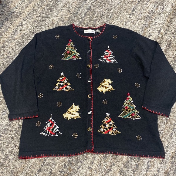 Victoria Jones Woman Sweaters - Victoria Jones women holiday Christmas cardigan sweater black size 2X